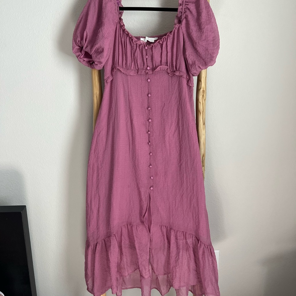 Astr The Label Roco Puff Sleeve Midi Dress In Orchid